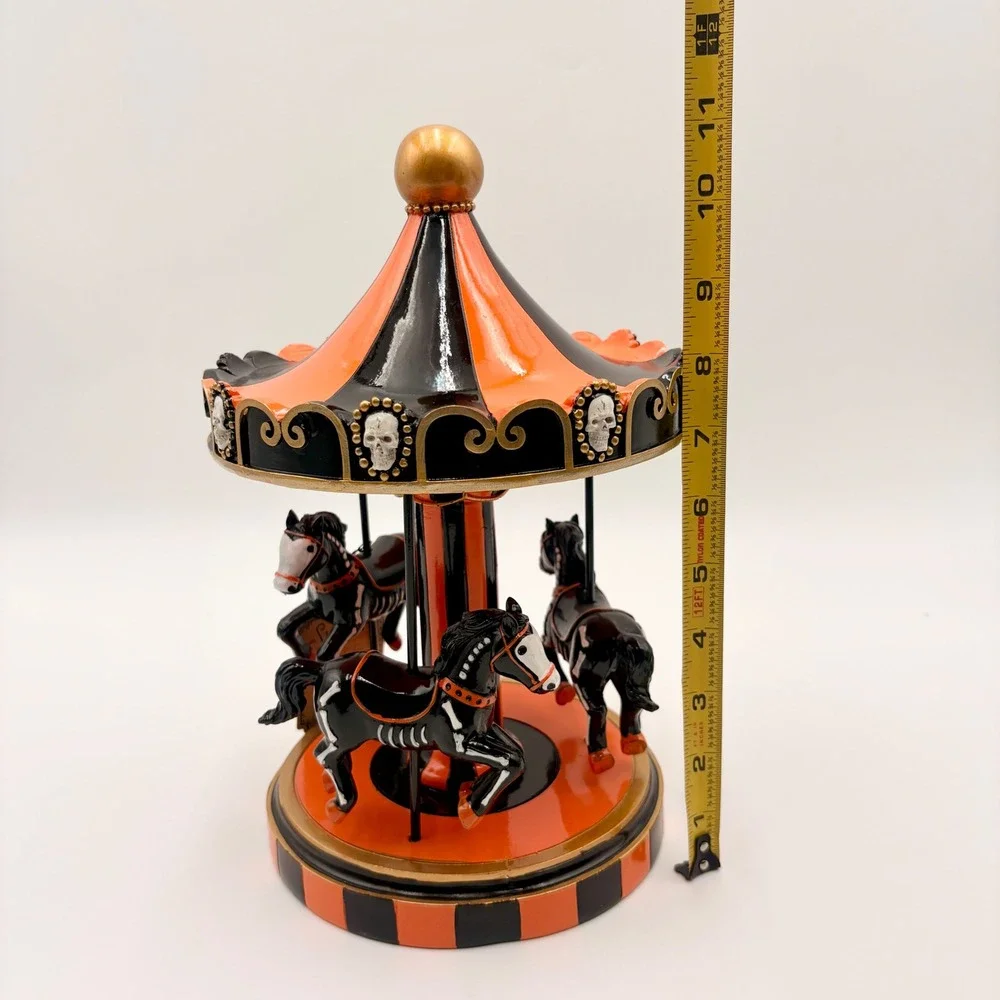 Sweet Street Halloween Skeleton Horse Carousel Figurine Orange Black Skulls